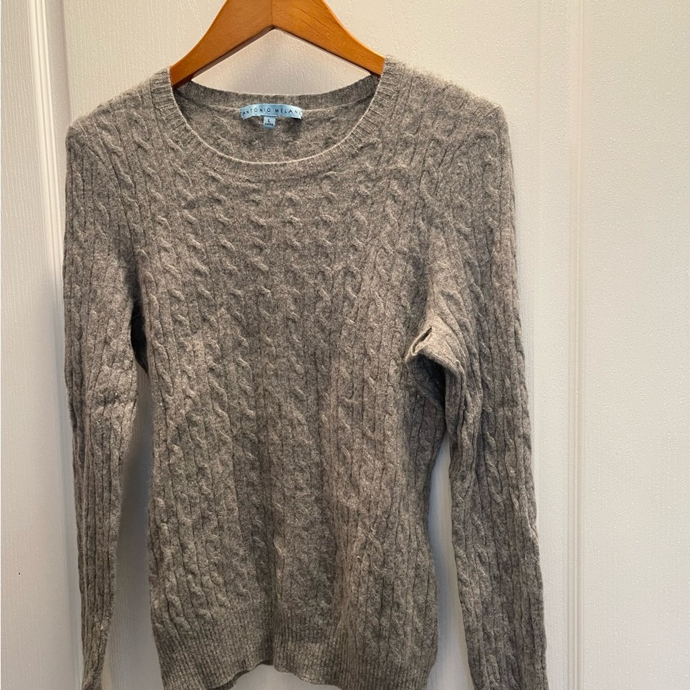 Antonio Melani Gray Cable Knit Cashmere Sweater